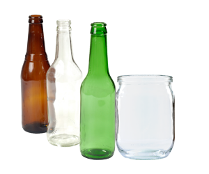 glass bottles and a jar